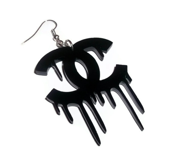 Dripping Chanel Earrings Black Bleeding Melting Logo Fotofuze